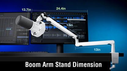 FIFINE BM88W Low-Profile Microphone Boom Arm – Adjustable Desk Mount Mic Arm with Built-In Cable Management for Streaming, Gaming & Podcasting (White)