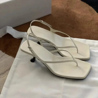 Women's Square Toe Kitten Heel Sandals – Retro Back Strap Slingback Shoes, Elegant French Style Summer Casual Heels