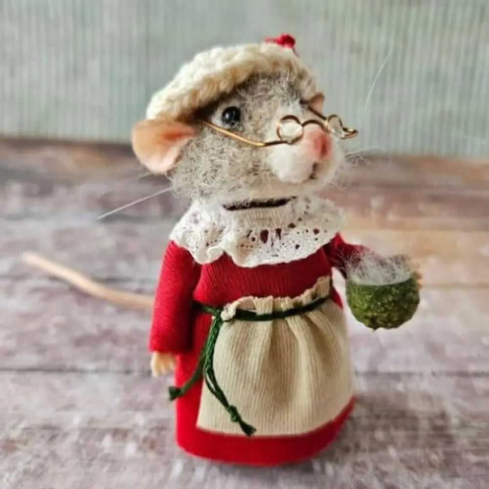 Needle Felted Mouse Christmas Ornament – Cute Wool Felt Mouse Hanging Decoration, Handmade Craft Decor for Christmas Tree & Home