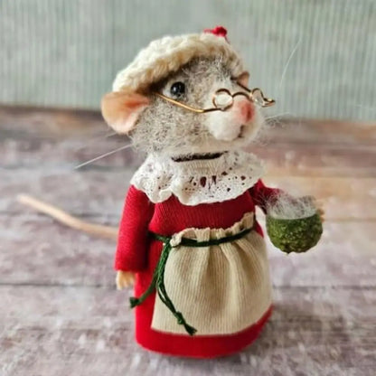 Needle Felted Mouse Christmas Ornament – Cute Wool Felt Mouse Hanging Decoration, Handmade Craft Decor for Christmas Tree & Home