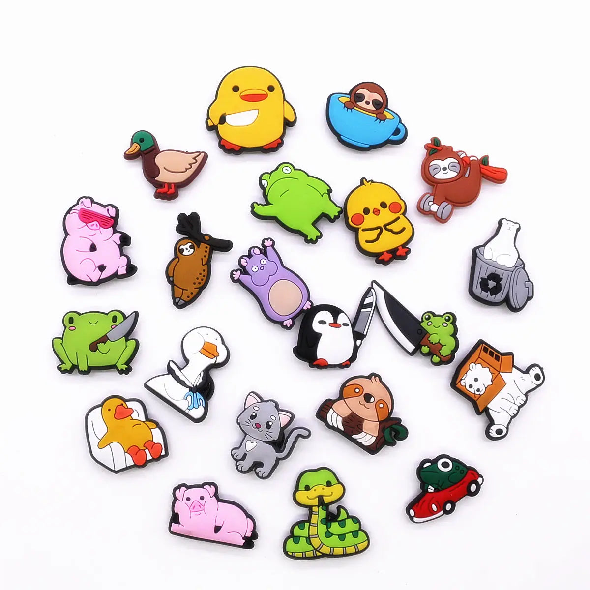 1PC Cartoon Animal Shoe Charm – Cute PVC Clog Pins with Duck, Penguin, Frog, Bear & Pig Designs, Funny Shoe Decorations