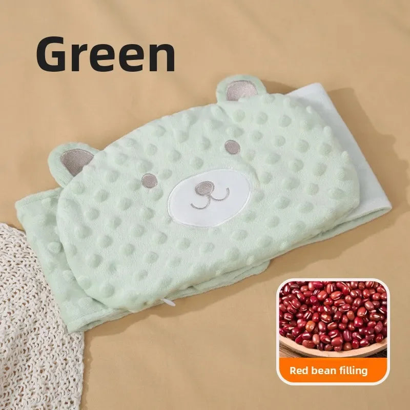 Faja suave para bebé con paquete térmico de frijoles rojos – Envoltura abdominal de dibujos animados para bebés para calor, alivio de gases y comodidad estomacal