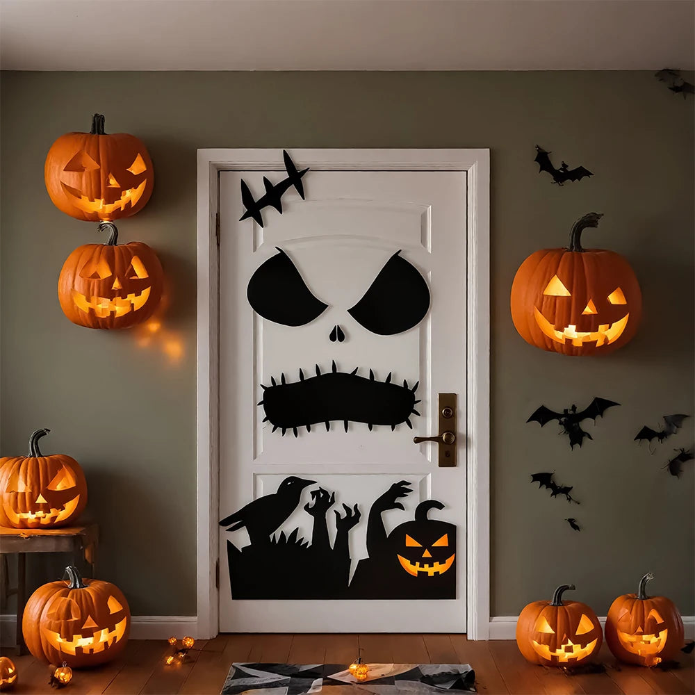 Halloween Window & Door Stickers – Skeleton Hand, Pumpkin, Ghost, Devil & Witch Hat DIY Decals for Room, Window & Party Decorations