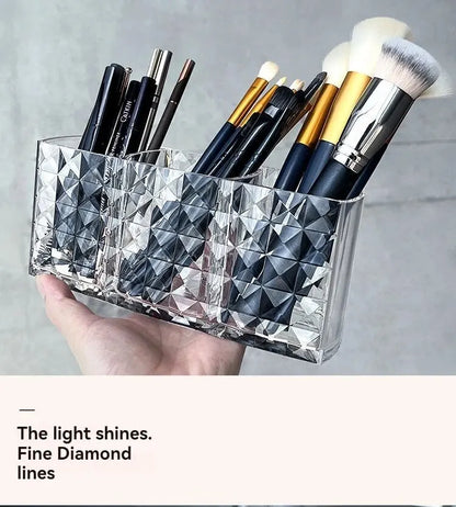 Diamond Pattern Mirror Cosmetic Storage Box – Bathroom Organizer Rack for Lipstick, Makeup, Skincare & Beauty Accessories Storage