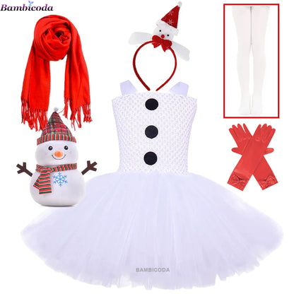 Girls Snowman Cosplay Costume – Fancy Tutu Dress for Stage Shows, Parties, Carnival & Halloween, Ages 3–10Y