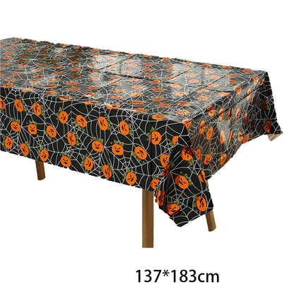 Halloween Tablecloth, Haunted House Pumpkin and Spider Web Table Cover, Spooky Dining Table Decor, Halloween Party Supplies, Indoor Home Kitchen Decoration
