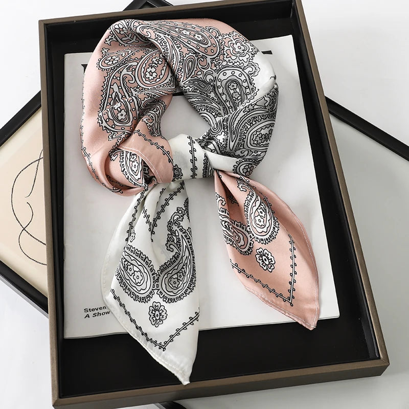 70x70CM Foulard en soie imprimé pour femme – Châle Pashmina carré tendance, tour de cou de luxe, bandeau et bandana décoratif