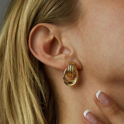 Pendientes de Moda Llamativos de Acero Inoxidable Chapado en Oro Círculo Geométrico Retorcido Vintage para Mujer
