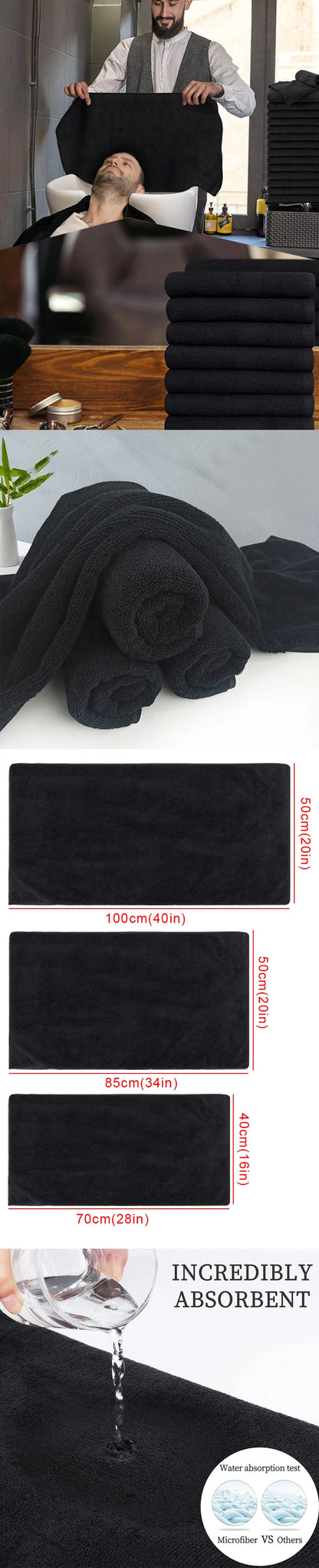 Toallas de Salón de Microfibra, 5/2 uds. – Toallas Negras para Peluquero, Toallas a Prueba de Lejía para el Hogar, Hotel, Salón de Belleza y Uso Profesional del Cabello