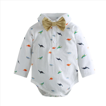 Baby Boy Gentleman Long Sleeve Romper with Bow – 3-24 Months Spring Autumn Winter Birthday Bodysuit, Cute Formal Baby Outfit