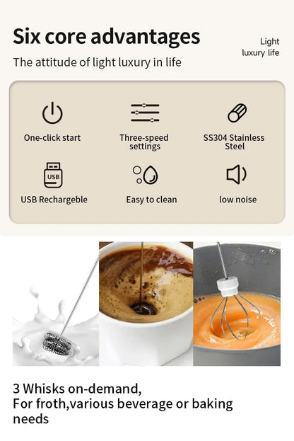 Mousseur à Lait Électrique Portatif – Fouet à Café & Batteur à Œufs pour Lattes, Matcha & Crèmes