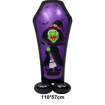 Large Halloween Standing Foil Balloons – Haunted House, Castle, Skull, Coffin & Witch Mylar Balloons for Halloween Party Decorations
