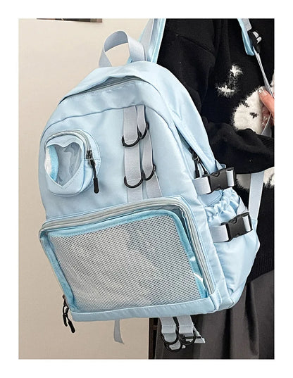 Mochila Ita Kawaii Estilo Collage – Mochila Escolar Transparente con Bolsillo en Forma de Corazón para Adolescentes, Mochila de Moda Japonesa JK, Mochila para Laptop para Mujeres, Bolso de Hombro para Estudiantes Estilo Harajuku 2024