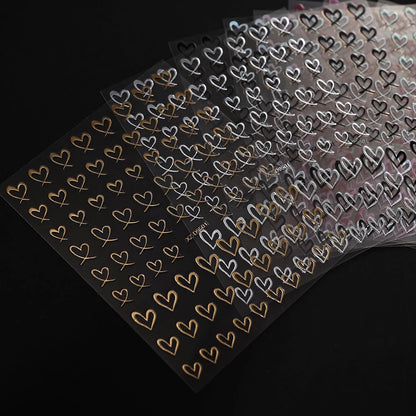 8-Sheet 3D Heart Nail Stickers – Cute Pink Black White Gold Self-Adhesive Nail Art Decals (8×10cm)
