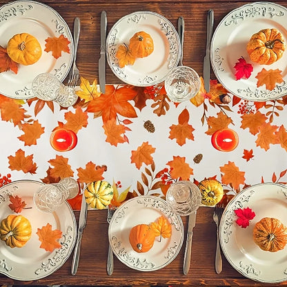 Autumn Maple Leaf Linen Table Runner – Thanksgiving Fall Leaves Dresser Scarf for Dining Table, Wedding, Holiday Party & Home Decor