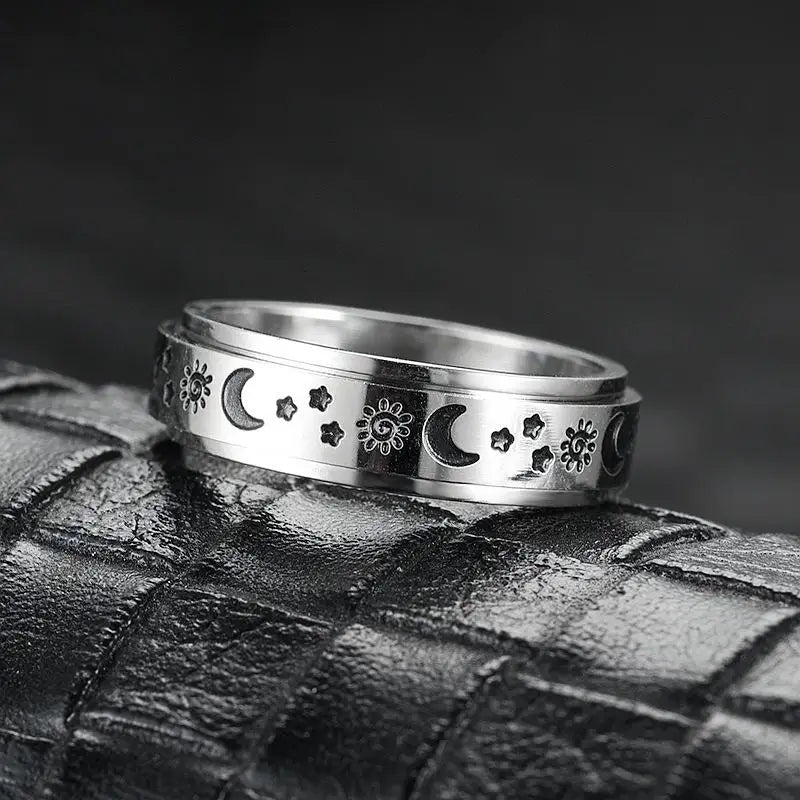 Vintage Sun Moon Star Spinner Ring – Stainless Steel Rotating Promise Band for Men & Women | Anniversary Statement Jewelry Gift