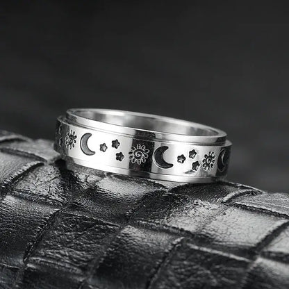 Vintage Sun Moon Star Spinner Ring – Stainless Steel Rotating Promise Band for Men & Women | Anniversary Statement Jewelry Gift