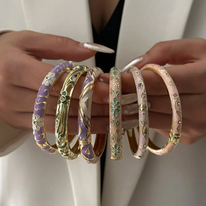 Elegante pulsera de esmalte de flores con circonitas – Pulsera retro chapada en oro con ojo turco floral para mujer | Joyería de moda para fiesta