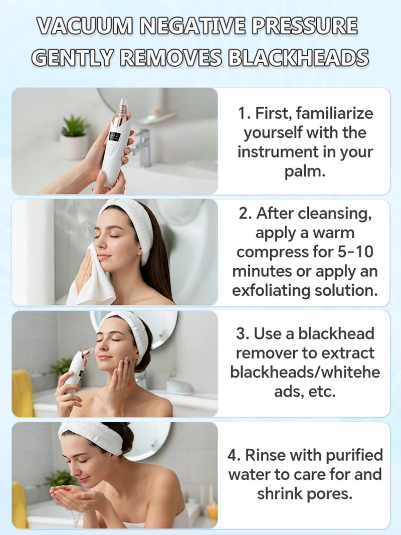 Electric Blackhead Remover & Pore Cleaner – Facial Vacuum Skin Cleaning Device for Blackheads, Pimples & Acne, Portable Pore Care Tool