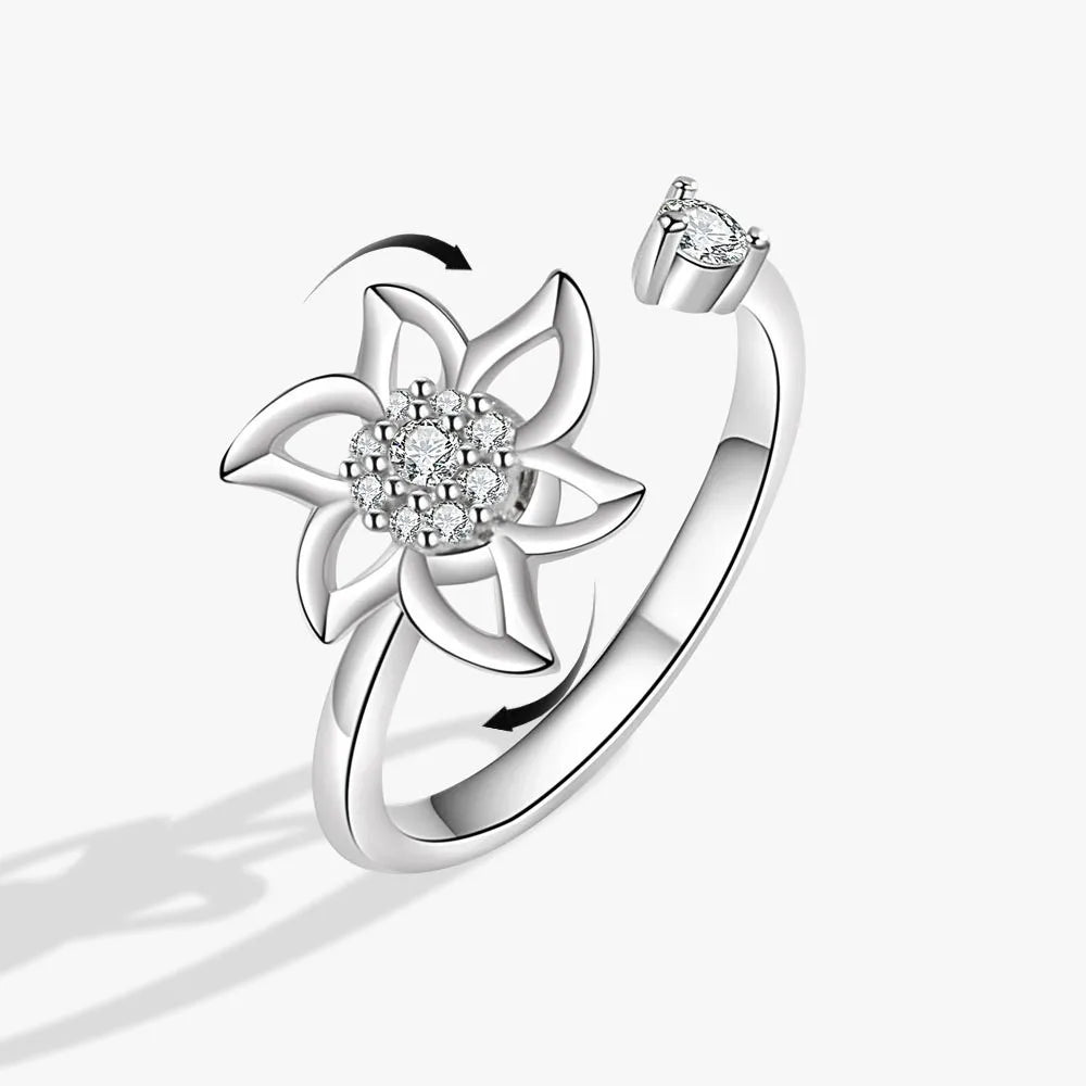 Anillo giratorio antiestrés de mariposa y flor con diamantes de imitación – Anillo giratorio antiansiedad para mujer | Joyería ajustable para aliviar el estrés
