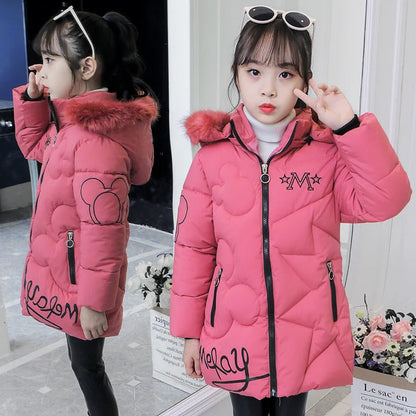 dsGirls Winter Jacket 3-12 Years, Thick Warm Hooded Coat with Zipper, Waterproof Autumn and Christmas Outerwear for Ki