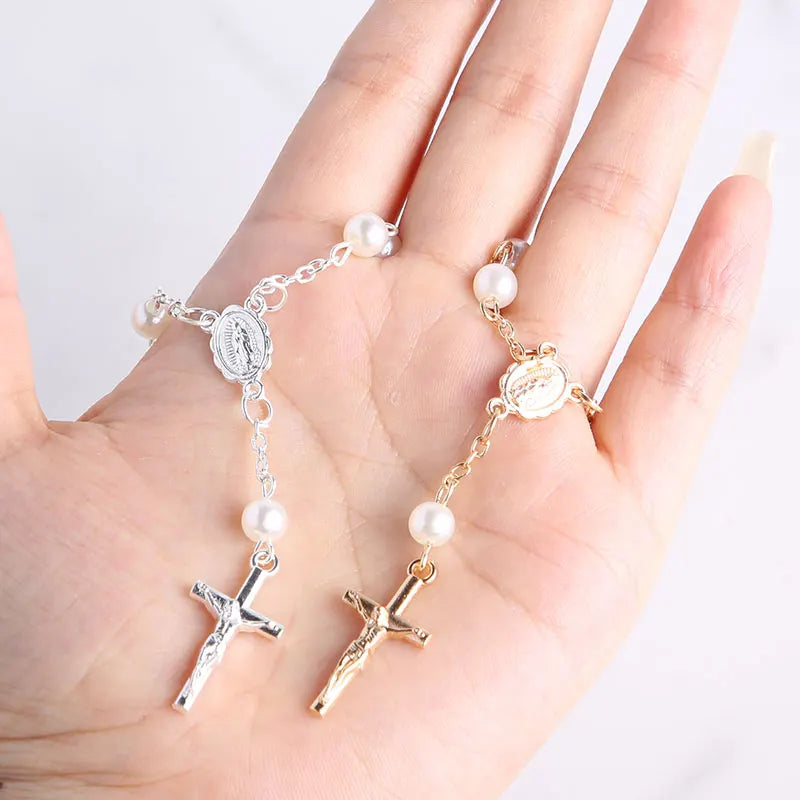 Mini Chapelet Cadeaux de Baptême – Bracelet Chapelet Perles Croix Catholique, Cadeaux Souvenirs Communion & Baptême, Faveurs Religieuses pour Célébrations de Baptême (10-100pcs)