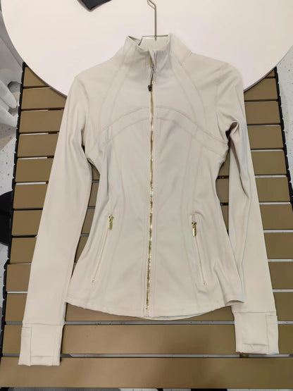 Chaqueta de yoga de mujer ajustada con cremallera – Top deportivo de cuello alto de secado rápido para gimnasio, running y fitness