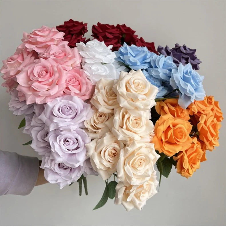 Ramo de rosas de diamantes de 9 cabezas – Rosas artificiales sintéticas con detalles de diamantes brillantes, arreglo floral realista para boda, decoración del hogar, sala de estar y regalo