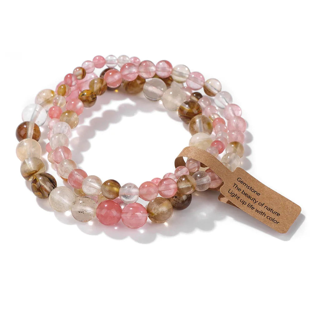 Set de 3 Pulseras de Cuentas de Piedra Natural – Agate Musgoso Indio, Rodonita y Cuarzo Cristal de 4mm/6mm/8mm para Hombres y Mujeres