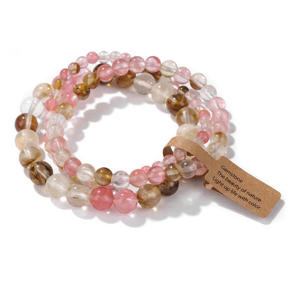 Set de 3 Pulseras de Cuentas de Piedra Natural – Agate Musgoso Indio, Rodonita y Cuarzo Cristal de 4mm/6mm/8mm para Hombres y Mujeres