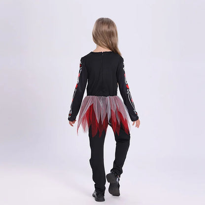Colorful Skeleton Cosplay Costume for Kids – Girls One-Piece Tight Skirt Dress for Halloween Roleplay & Party Wear
