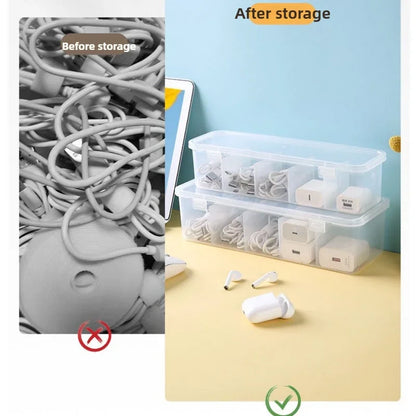 Transparent Cable Organizer Box – Dustproof Storage Case with Lid for Office, Home & Desk Organization