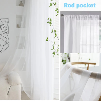Cortinas de tul blanco transparente modernas – Paneles transparentes para ventanas de sala de estar y dormitorio