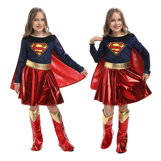 Halloween Carnival Party Supergirls Costume for Girls – Movie-Inspired Kids Cosplay Fancy Dress for Christmas & Stage Performance