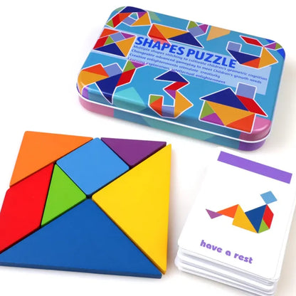 Rompecabezas de Tangram Montessori de Madera - Juego Educativo de Bloques de Construcción Preescolar, Rompecabezas Creativo de Lógica para Niños, Desarrollo Cerebral y Regalo Festivo