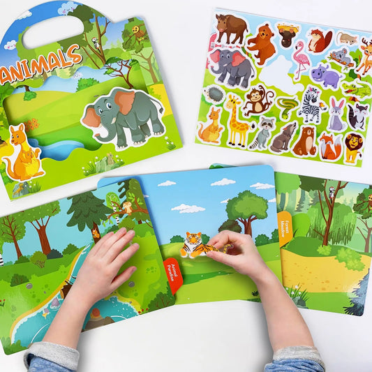 Libro de pegatinas de escenas reutilizables para niños – Juego de pegatinas de rompecabezas de animales de dibujos animados DIY, juguete de cognición de aprendizaje temprano, regalo de actividad educativa creativa para niños