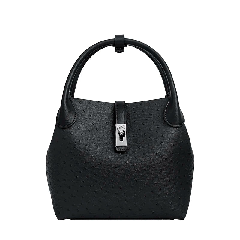 2026 Women's Ostrich-Texture PU Leather Bucket Bag Set – 2PCS Adjustable Strap Crossbody & Shoulder Handbags, Stylish Everyday Purse