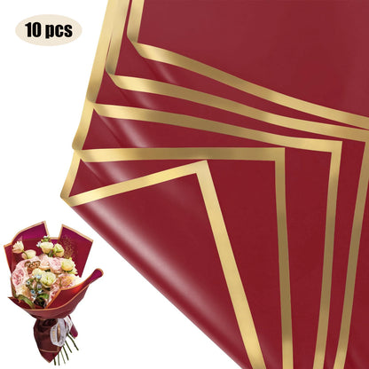 10 hojas de papel de envolver flores impermeable con bordes dorados para ramos, bodas, regalos y arreglos florales de bricolaje