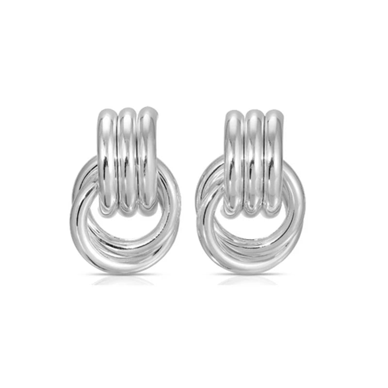 Pendientes de Moda Llamativos de Acero Inoxidable Chapado en Oro Círculo Geométrico Retorcido Vintage para Mujer