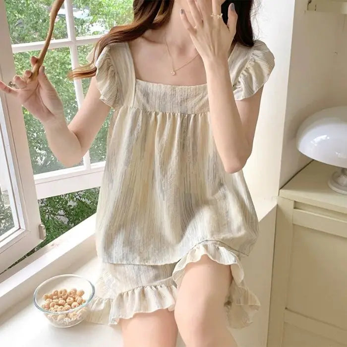 Women's Summer Pajama Set – 2-Piece Short Sleeve Top & Pants, Soft Lightweight Sleepwear and Comfortable Loungewear