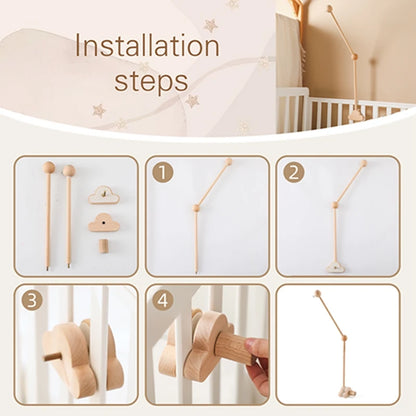 Baby Wooden Bed Bell Bracket – Newborn Crib Mobile Stand for 0-12 Months, Wooden Hanging Toy Holder with Crochet Bed Bell Rattle, Infant Nursery Decoration & Sensory Baby Toy Accessory