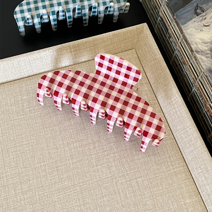 Pinzas grandes para el pelo – Pinzas antideslizantes de sujeción fuerte con estampado de cuadros y lunares retro para mujeres y niñas | Accesorios de moda para el día a día