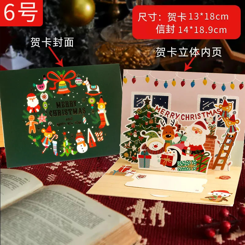3D Santa Christmas Greeting Card – Folding Merry Christmas Best Wishes Card, Xmas Gift, New Year Blessing & Thank You Postcard