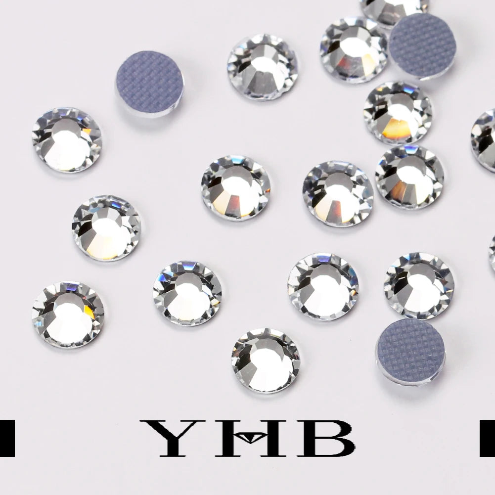 Pedrería Termoadhesiva Blanca Seda Mocca YHB – Cristales Premium de Espalda Plana para Zapatos, Bolsos, Ropa, Joyería y Manualidades DIY