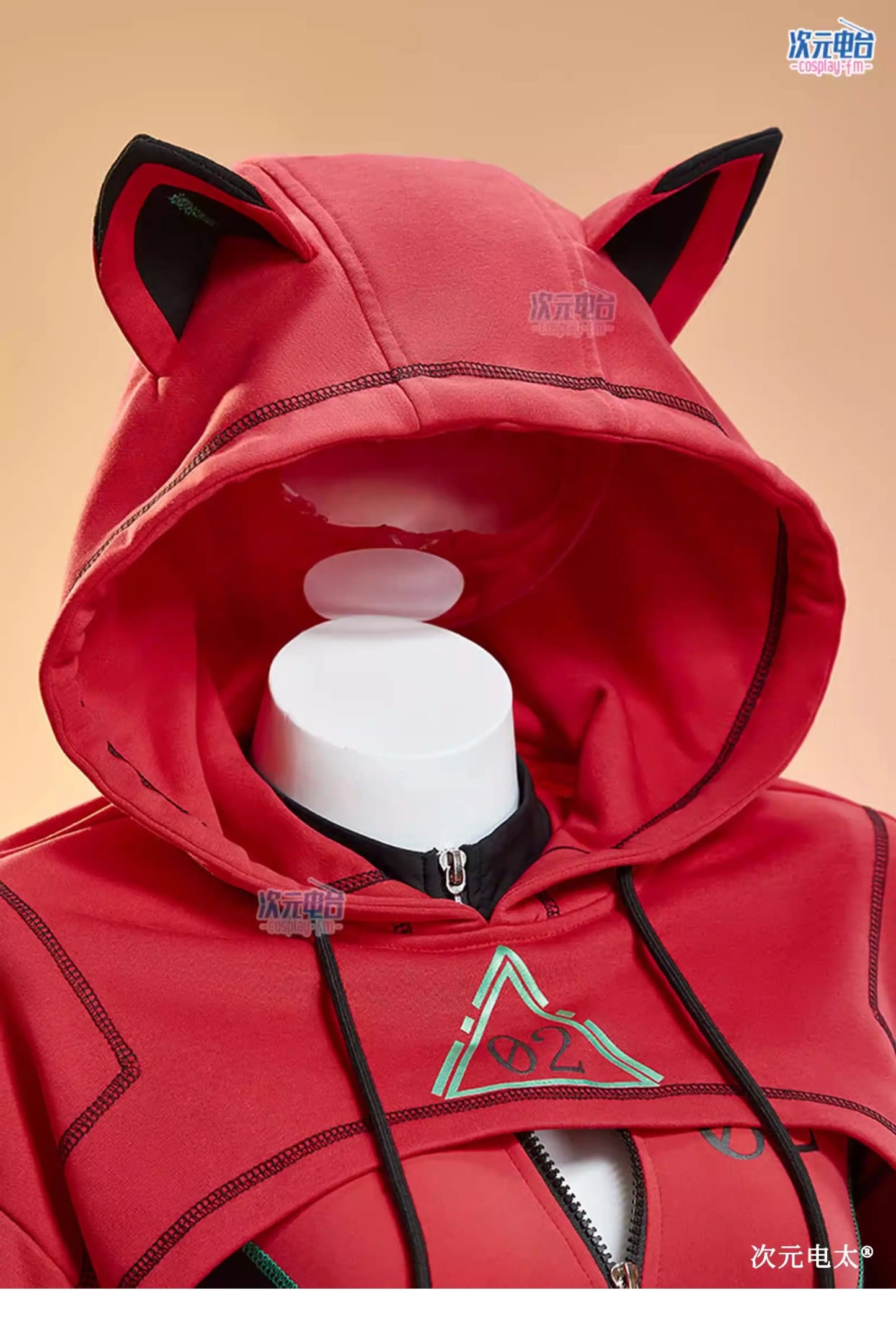 Asuka Langley Soryu Cosplay Costume – Women’s Hooded Jumpsuit with Cat Ears (Long Sleeve Bodysuit Sportswear Party Uniform Outfit)