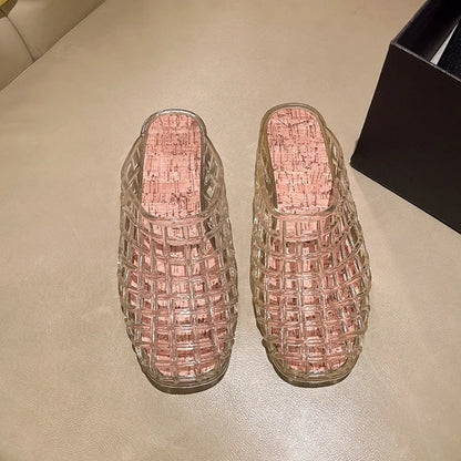 Sandales plates en gelée transparente pour femmes, en PVC cristal, à enfiler avec breloques