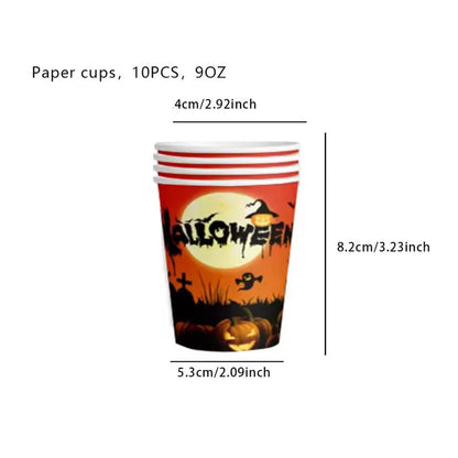 Halloween Disposable Party Tableware Set, Pumpkin and Ghost Pattern Paper Plates, Napkins and Cups, Spooky Halloween Party Supplies, Festive Table Decorations for Kids and Adults