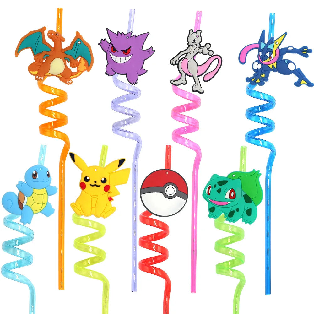 Pokémon Pikachu Cartoon Drinking Straws (8pcs) – Cute Reusable Party Favors for Kids Birthday Gifts & Decorations