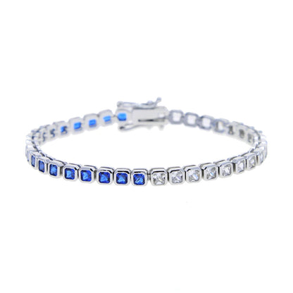 Pulsera de tenis 5A CZ – Pulsera geométrica de cristal de circonita cúbica con bisel para mujer | Joyería de moda clásica de lujo