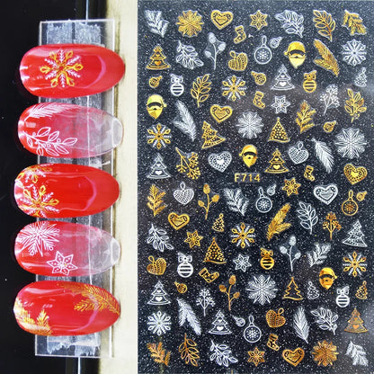 3D Christmas Nail Art Stickers – Snowflake & Winter Tree Nail Decals for Nail Tips Decoration